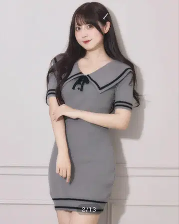 pium 세일러 카라 니트 미니 원피스 다크 그레이