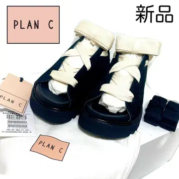 새상품 PLAN C 플랜시 36 레이스업 리본 샌들 블랙 블랙