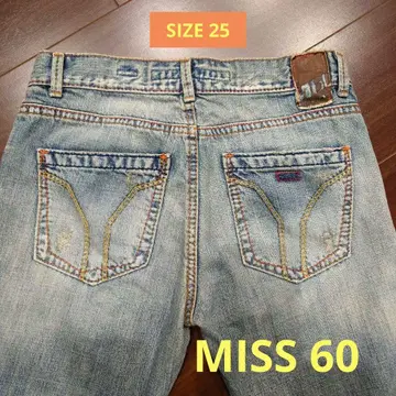 MISS60 부츠 컷 라이트 블루 데미지 데님 청바지 25