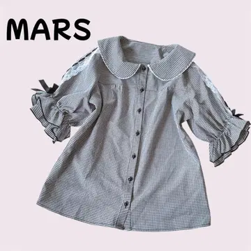 MARS 마즈 반팔 블라우스 소매 사다리 레이스 깅엄 체크