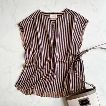 UNITED ARROWS 런던 스트라이프 프렌치 슬리브 블라우스