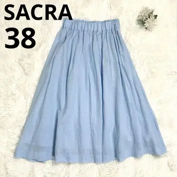 SACRA 사쿠라 린넨 100% 플레어 스커트 블루 일본제