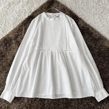 유나이티드 애로우즈 핀턱 페플럼 사다리 레이스 블라우스 긴팔 플레어