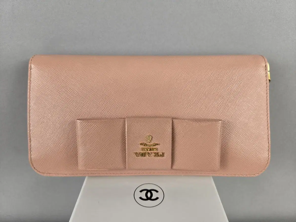PRADA Prada Saffiano Ribbon Pink Zip Around Long Wallet Zip Wallet Authentic