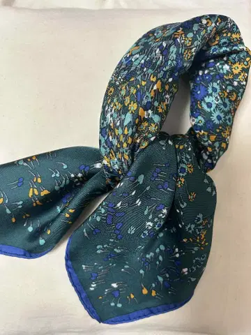 고품질 manipuri 꽃무늬 실크 100% 스카프 52cm (블루그린)