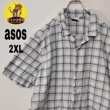 usa 구제 의류 ASOS 반팔 버튼 셔츠 2XL 화이트 블랙 체크