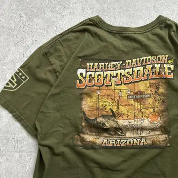 HARLEY DAVIDSON 티셔츠 백 프린트 L 카키