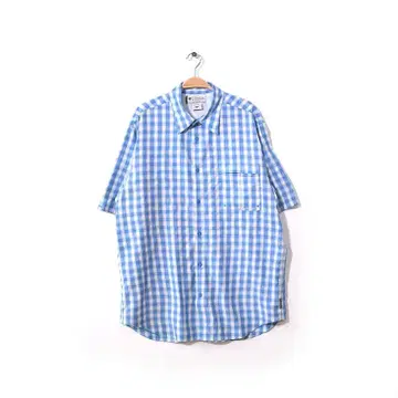 컬럼비아 티타늄 반팔 셔츠 나일론 셔츠 블루 체크 XL 구제 의류
