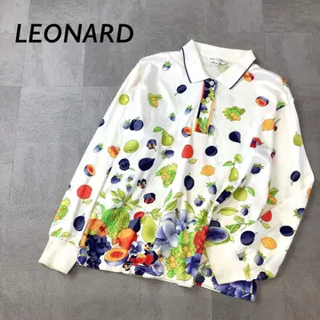 LEONARD 레오나르 올 패턴 후르츠 패턴 피케 셔츠 M