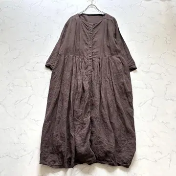 네스트로브 린넨 보트넥 허리 턱 롱 원피스 롱 기장