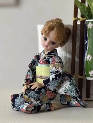 핸드메이드 인형 의류 기모노 (순수 실크 네이비) 리카짱을 좋아하는 분