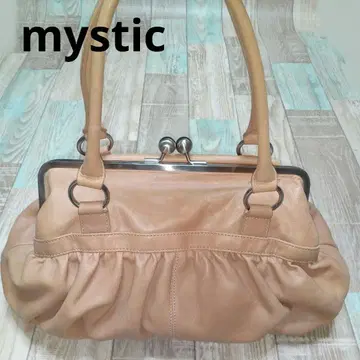 새상품급 mystic 가마구치 핸드백 베이지 가죽 2WAY 숄더백