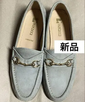 새상품 파스쿠치 스카이블루 그레이 로퍼 이탈리아제 가죽 신발 플랫슈즈