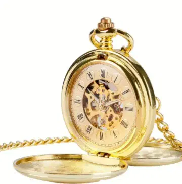 스켈레톤 다이얼 골드 양면 기계식 회중시계, 로마 숫자 인덱스.