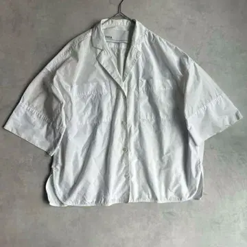 티카 오픈 카라 셔츠 반팔 빅 실루엣 코튼 100% 화이트