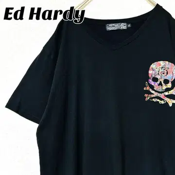 Ed Hardy 에드하디 반팔 티셔츠 XL 스컬 프린트 V넥