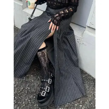 EVRIS / 핀스트라이프 데님 롱 스커트