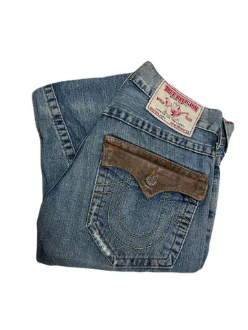 True Religion 데님 블루 스트레이트 청바지