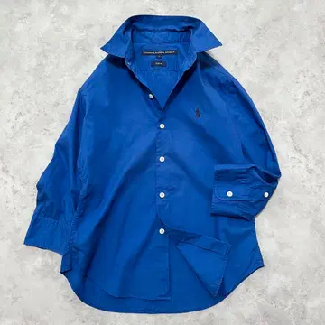 랄프 로렌 슬림 핏 홀스 로고 셔츠 7부 소매 블루