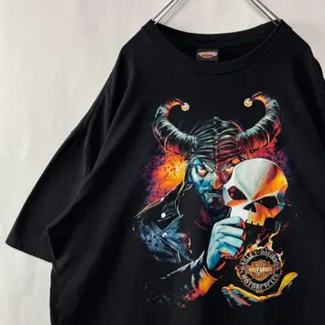 할리데이비슨 빅 프린트 티셔츠 블랙 2XL 사이즈 구제 의류