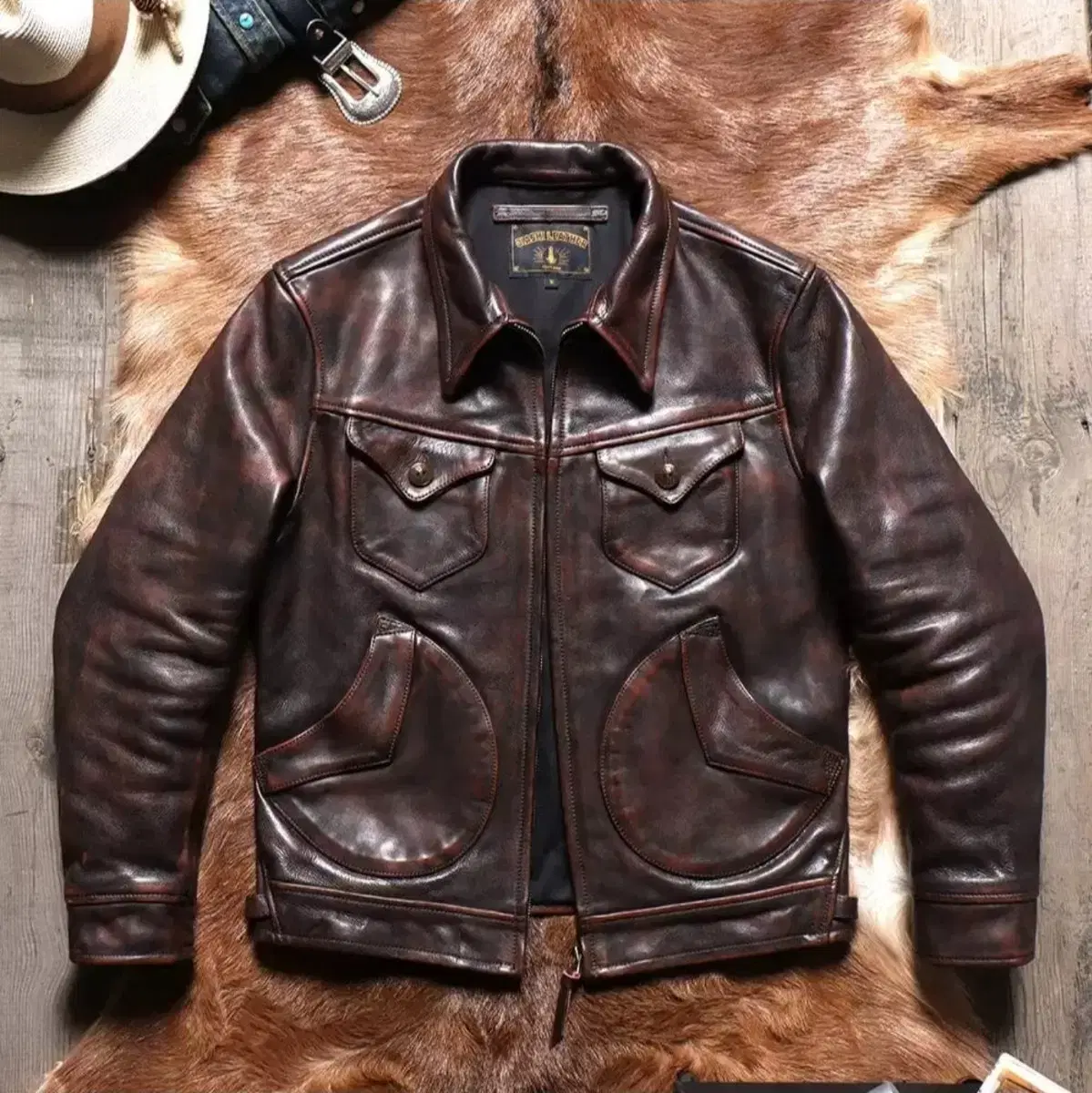 Gaseok Mendoza Chasim Vegetable Washed Cowhide Leather Jacket XL
