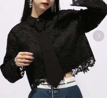 HARE 레이스 넥타이 숏 셔츠 블랙 프리 사이즈