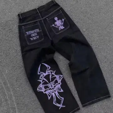 블랙 보라색 배기 데님 sk8 y2k JNCO bigboy 로카웨어 닮은