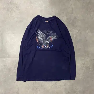할리데이비슨 롱 T 티셔츠 00s 프린트 독수리 네이비 L 11631