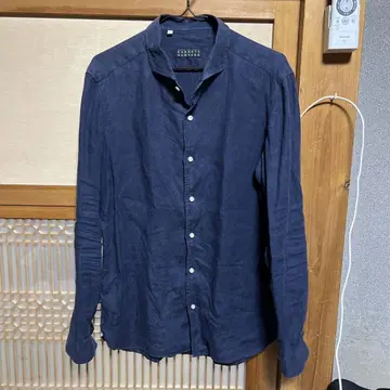 BARNEYS NEW YORK 흑먹색 또는 네이비 린넨 셔츠 L 페