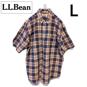 LLBean 반팔 셔츠 체크 무늬 L 사이즈 루즈한 구제 의류