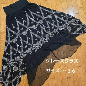 그레이스 클래스 샤샤 스커트 자수 디자인 플레어 스커트 S