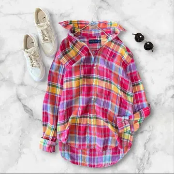 미사용 새상품 RALPH LAUREN 린넨 셔츠 마드라스 체크 핑크