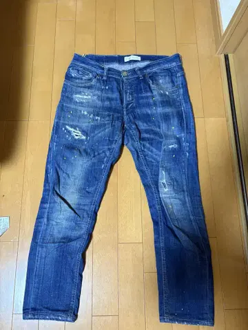 PMDS 데님 청바지 크롭 앵클 기장 데미지 가공 30 페인트