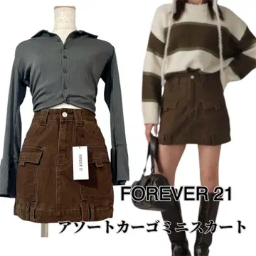 [택 포함 미사용] FOREVER 21 모듬 카고 미니 스커트 코튼