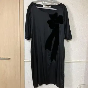 츠모리치사토 드레스 실크 무릎 기장 원피스 블랙 M 사이즈