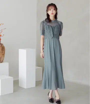 niana 플레어 레이스 슬리브 머메이드 원피스 파티 드레스