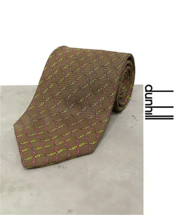 Y102/새상품급 영국제 dunhill 넥타이 폭 9cm 체크 브라운