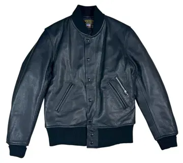 미사용품 별주품 밴슨 소프트 카우 가죽 리브 포함 바시티 자켓 블랙 M