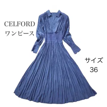 새상품 CELFORD 셔츠 원피스 플리츠 롱 블루