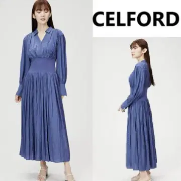 새상품 CELFORD 셔츠 원피스 플리츠 롱 블루