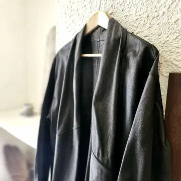 남성용 프리 양가죽 얇은 소재 가죽 가운 코트 롱 가디건 자켓