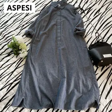 아스펜지 ASPESI 셔츠 원피스 샴브레이 블루 롱 루즈핏