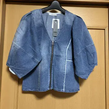 지나시스 데님 페플럼 V 블라우스 블루 F