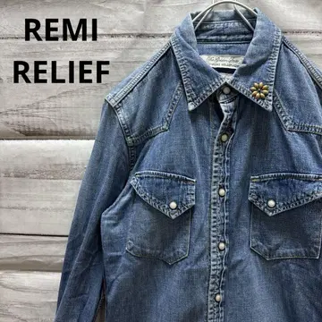 REMI RELIEF 플라워 스터드 데님 셔츠 구제 의류 유즈드 세련된