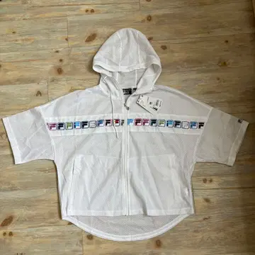 화이트 라인 휠라 메쉬 반팔 후드티 블루종 화이트 M 사이즈