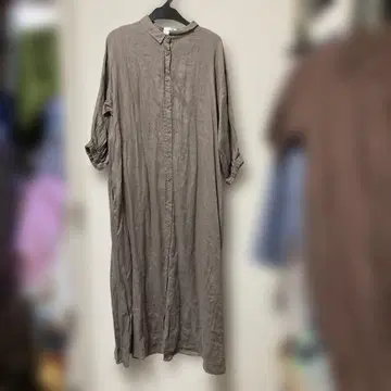 사만사 모스모스 린넨 퍼프 슬리브 셔츠 원피스 모카