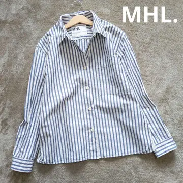MHL 최근 모델 코튼 린넨 오버 사이즈 스트라이프 셔츠 M~L 상당