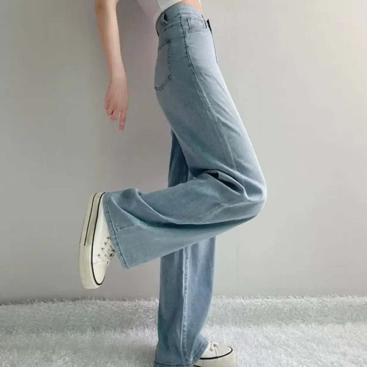New JAYNING yeoreum Denim Hidden Banding Wide Denim Pants Light Blue