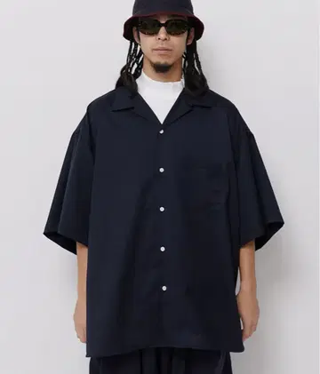 Sillage 오픈 카라 셔츠 네이비 시어 오버 사이즈