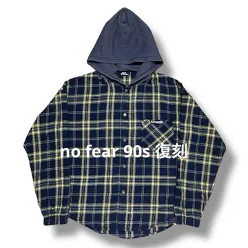 no fear 90s 복각 후드 부착 플란넬 셔츠 후드티 올드 스케이트